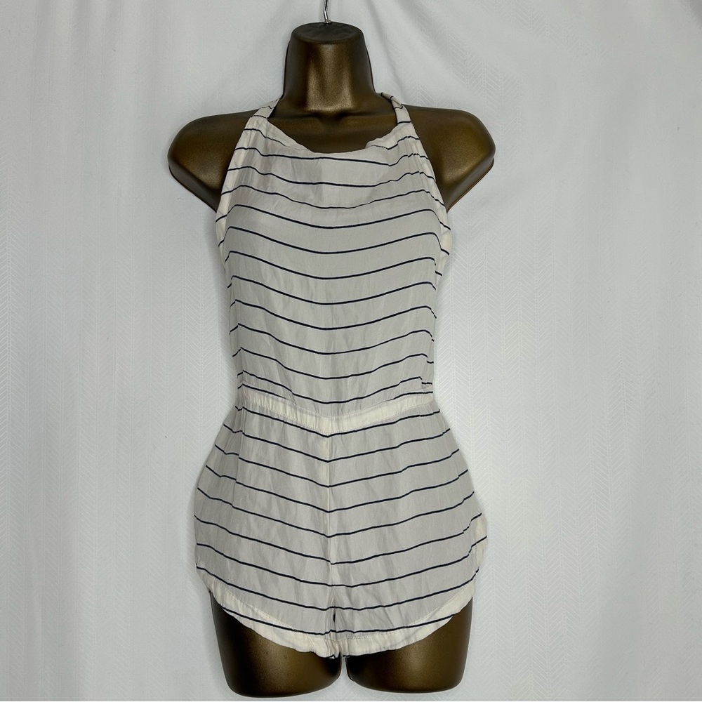 Acacia ivory romper play suit halter top striped size small beach cover vacation